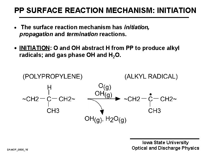 PP SURFACE REACTION MECHANISM: INITIATION · The surface reaction mechanism has initiation, propagation and