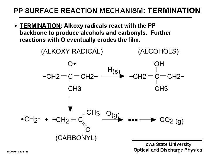 PP SURFACE REACTION MECHANISM: TERMINATION · TERMINATION: Alkoxy radicals react with the PP backbone