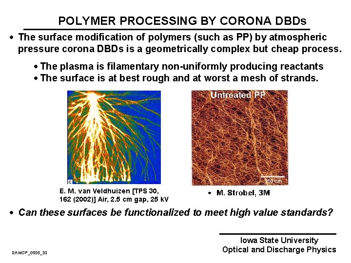 POLYMER PROCESSING BY CORONA DBDs · The surface modification of polymers (such as PP)