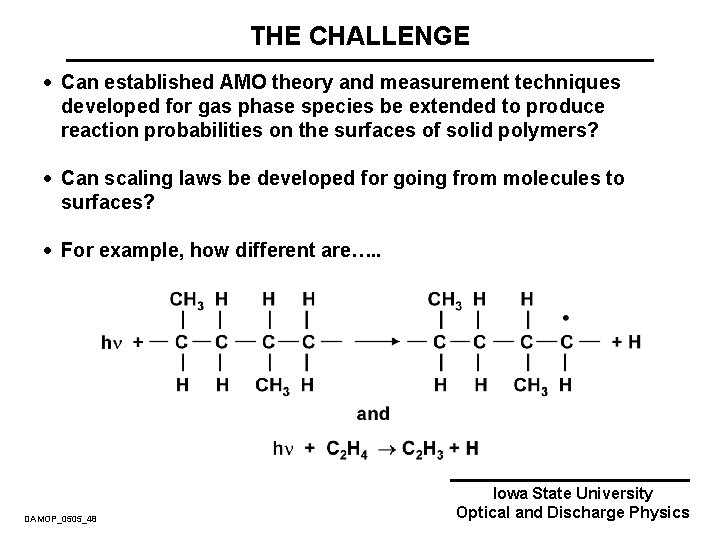 THE CHALLENGE · Can established AMO theory and measurement techniques developed for gas phase