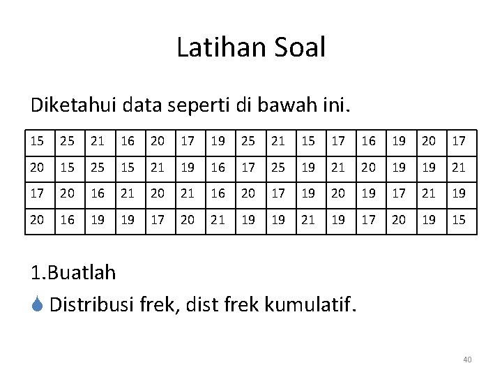 Latihan Soal Diketahui data seperti di bawah ini. 15 25 21 16 20 17