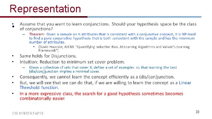 Representation • CIS 419/519 Fall’ 19 33 