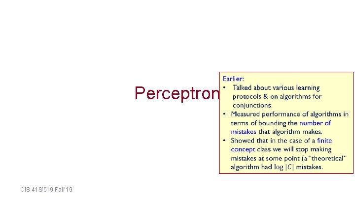 Perceptron CIS 419/519 Fall’ 19 