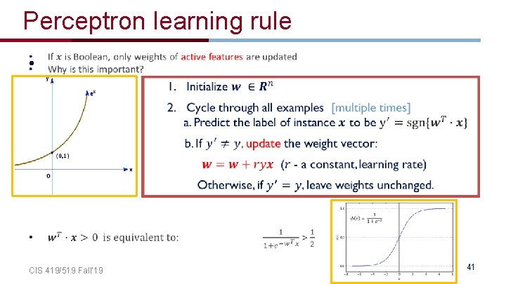 Perceptron learning rule • CIS 419/519 Fall’ 19 41 