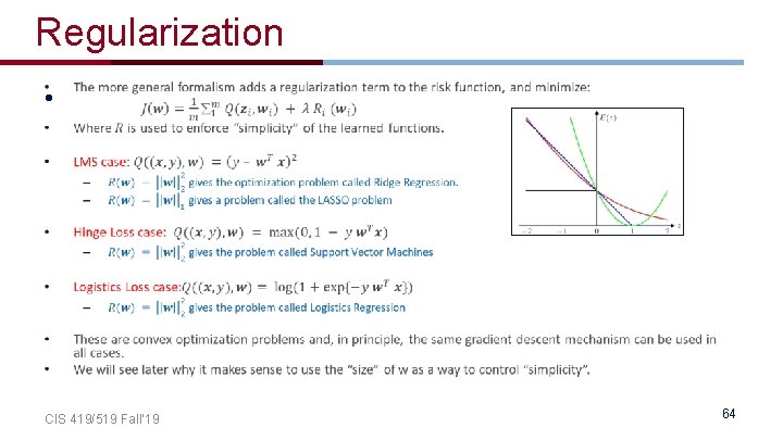 Regularization • CIS 419/519 Fall’ 19 64 