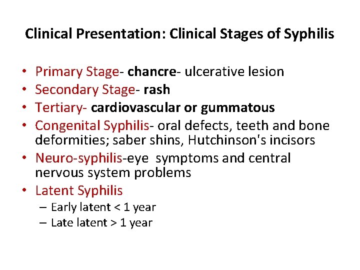 clinical presentation of syphilis infection