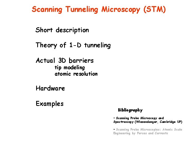 Scanning Tunneling Microscopy (STM) Short description Theory of 1 -D tunneling Actual 3 D