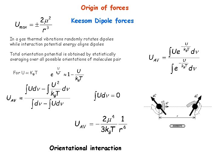 Origin of forces Keesom Dipole forces In a gas thermal vibrations randomly rotates dipoles