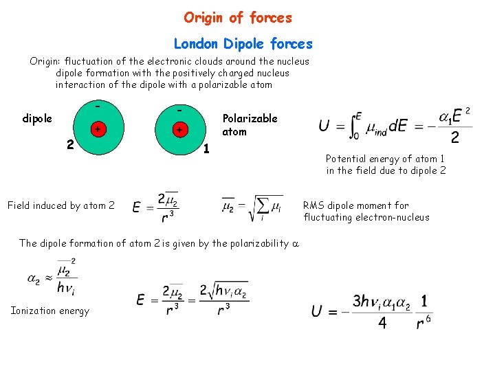 Origin of forces London Dipole forces Origin: fluctuation of the electronic clouds around the