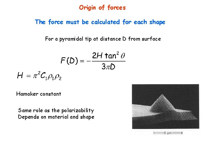 Origin of forces The force must be calculated for each shape For a pyramidal