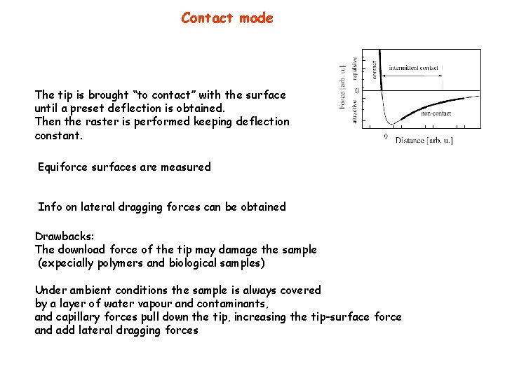 Contact mode The tip is brought “to contact” with the surface until a preset