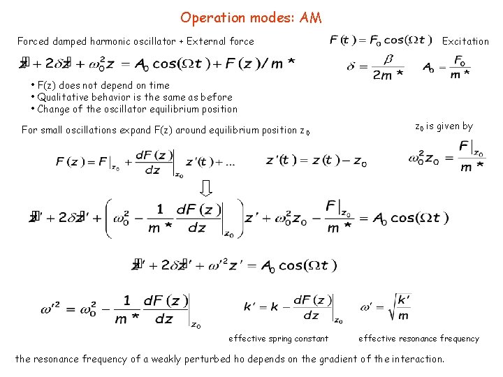 Operation modes: AM Forced damped harmonic oscillator + External force Excitation • F(z) does