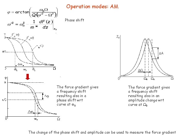 Operation modes: AM Phase shift The force gradient gives a frequency shift resulting also