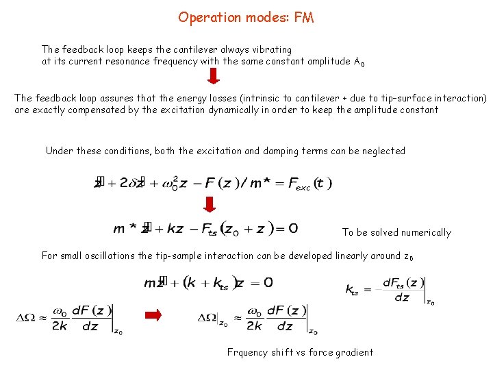 Operation modes: FM The feedback loop keeps the cantilever always vibrating at its current