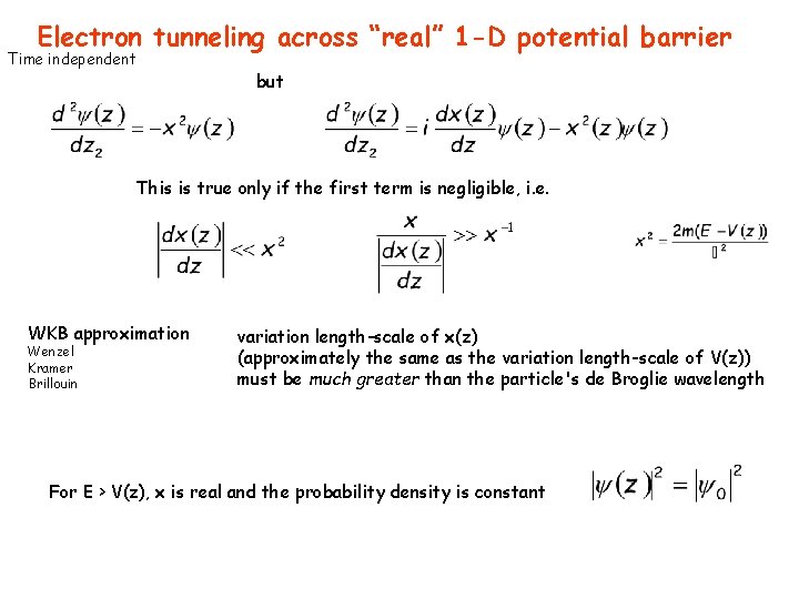 Electron tunneling across “real” 1 -D potential barrier Time independent but This is true