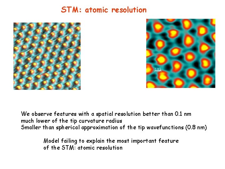 STM: atomic resolution We observe features with a spatial resolution better than 0. 1