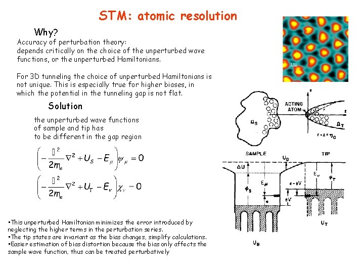 STM: atomic resolution Why? Accuracy of perturbation theory: depends critically on the choice of