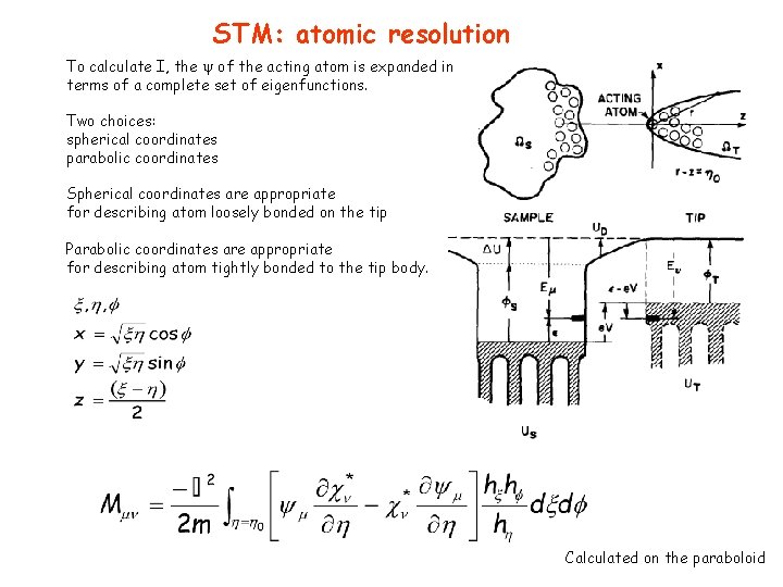 STM: atomic resolution To calculate I, the of the acting atom is expanded in