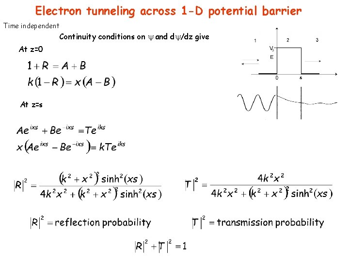 Electron tunneling across 1 -D potential barrier Time independent Continuity conditions on and d