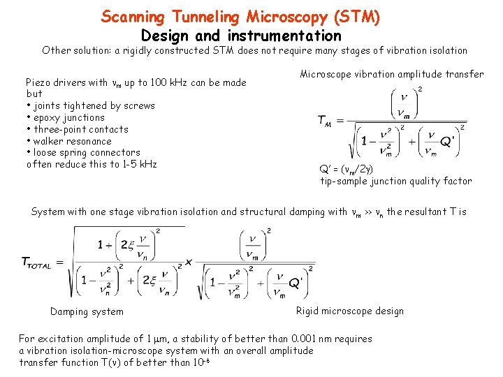 Scanning Tunneling Microscopy (STM) Design and instrumentation Other solution: a rigidly constructed STM does