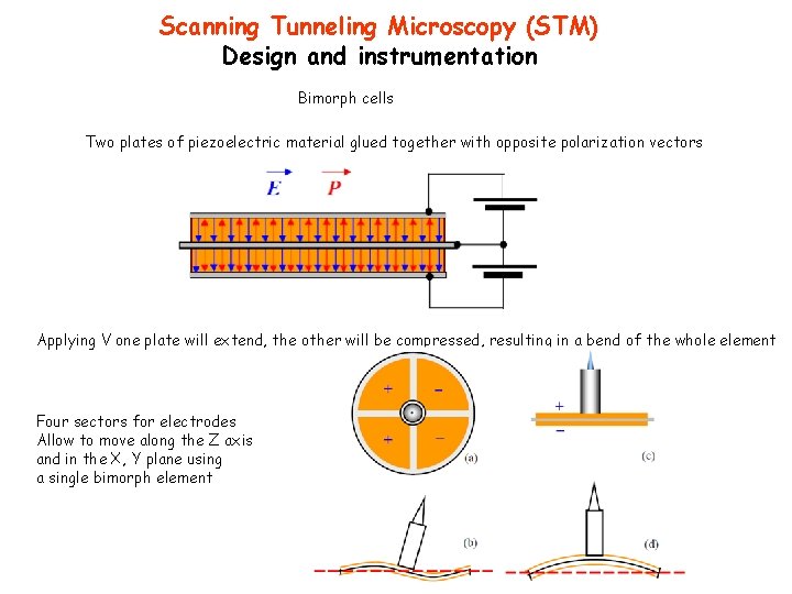 Scanning Tunneling Microscopy (STM) Design and instrumentation Bimorph cells Two plates of piezoelectric material