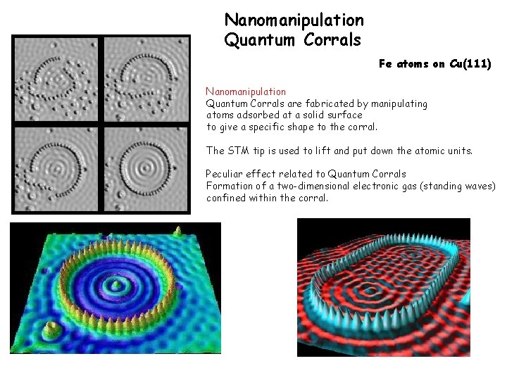 Nanomanipulation Quantum Corrals Fe atoms on Cu(111) Nanomanipulation Quantum Corrals are fabricated by manipulating