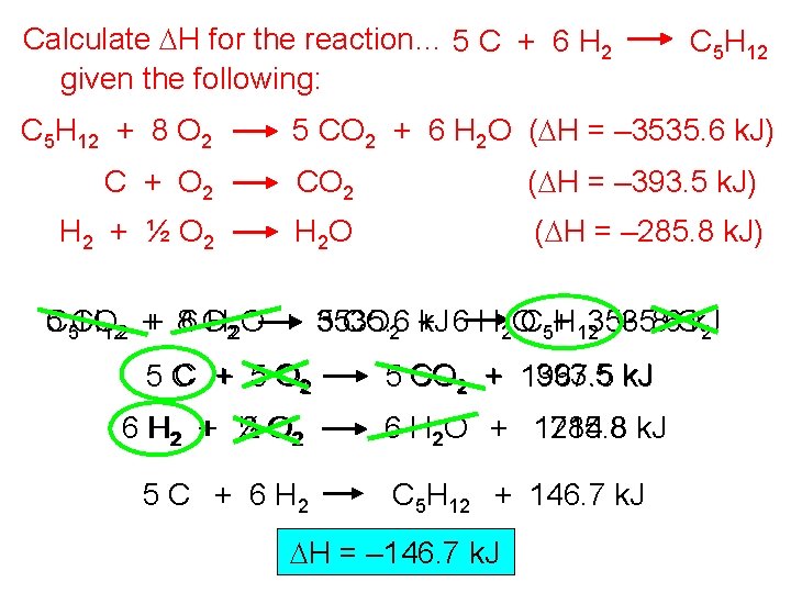 Calculate DH for the reaction… 5 C + 6 H 2 given the following:
