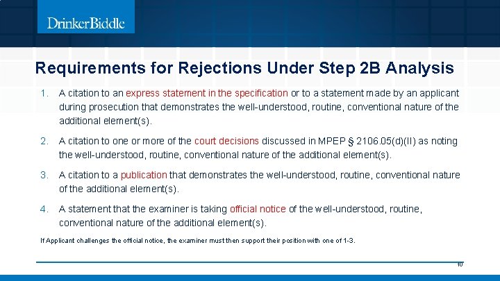 Requirements for Rejections Under Step 2 B Analysis 1. A citation to an express