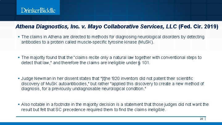 Athena Diagnostics, Inc. v. Mayo Collaborative Services, LLC (Fed. Cir. 2019) § The claims