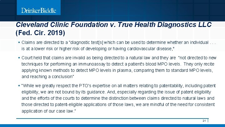 Cleveland Clinic Foundation v. True Health Diagnostics LLC (Fed. Cir. 2019) § Claims are