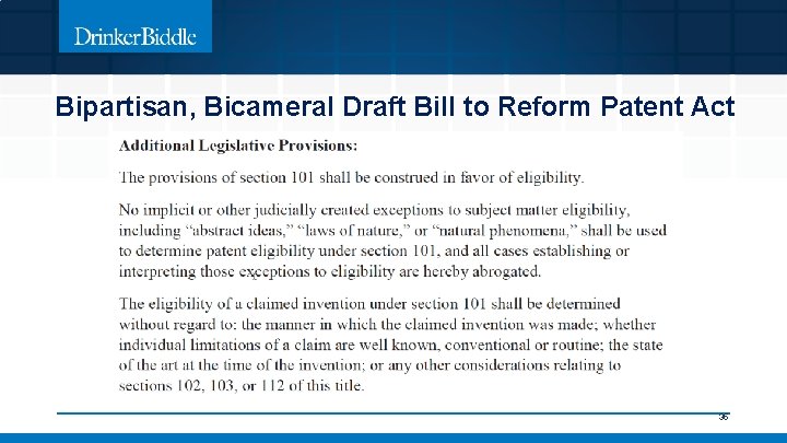 Bipartisan, Bicameral Draft Bill to Reform Patent Act 35 