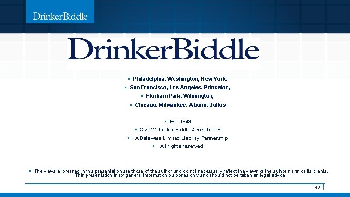 § Philadelphia, Washington, New York, § San Francisco, Los Angeles, Princeton, § Florham Park,