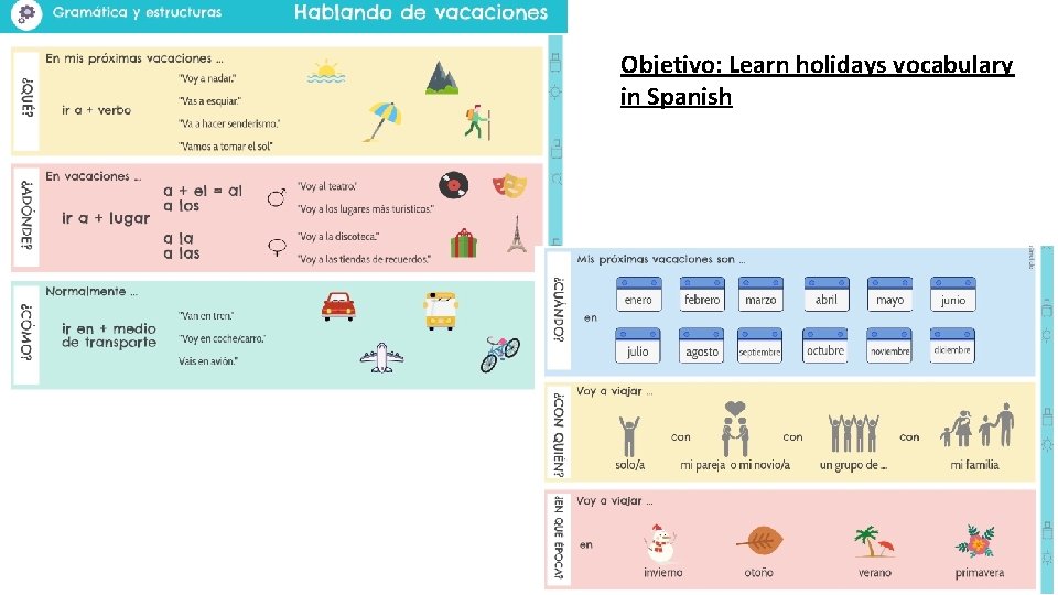 Objetivo: Learn holidays vocabulary in Spanish 