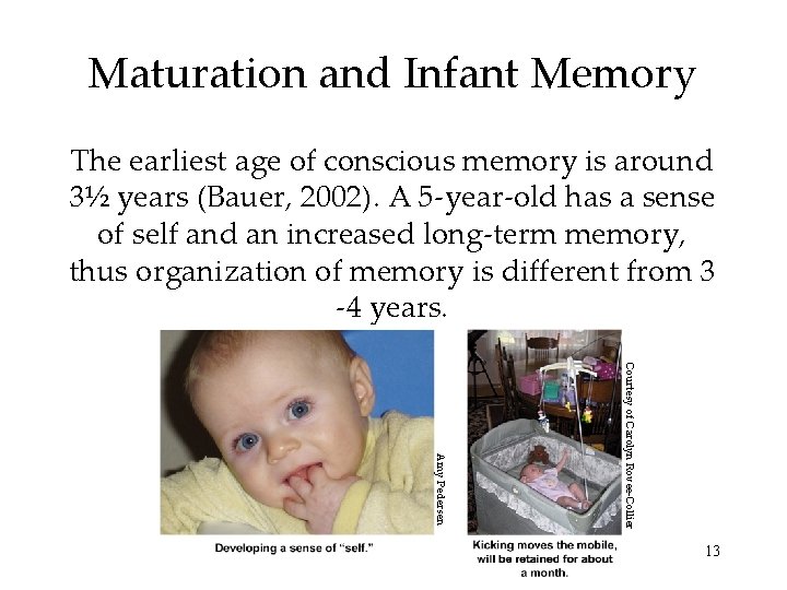 Maturation and Infant Memory The earliest age of conscious memory is around 3½ years Maturation and Infant Memory The earliest age of conscious memory is around 3½ years