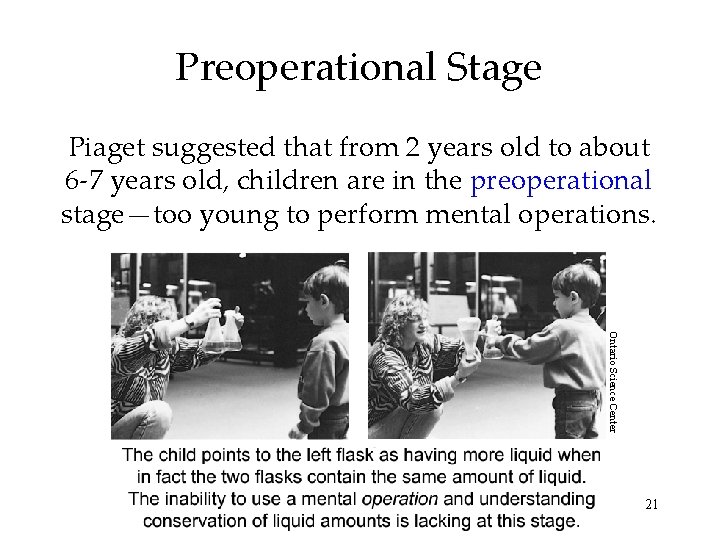 Preoperational Stage Piaget suggested that from 2 years old to about 6 -7 years Preoperational Stage Piaget suggested that from 2 years old to about 6 -7 years