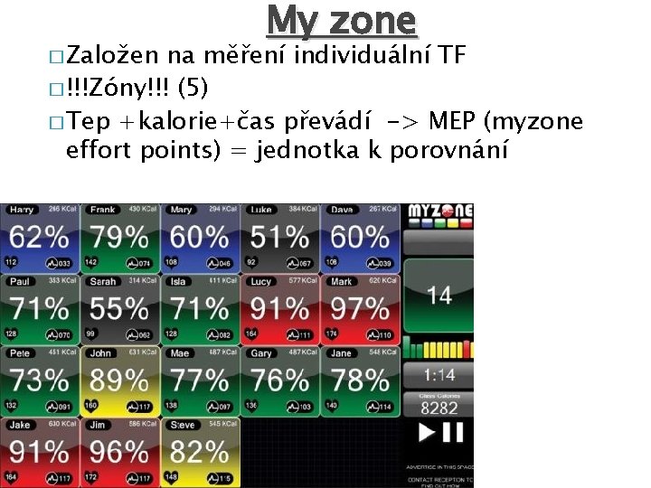 � Založen My zone na měření individuální TF � !!!Zóny!!! (5) � Tep +kalorie+čas