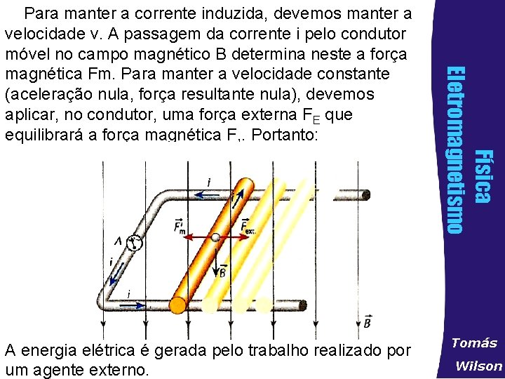 A energia elétrica é gerada pelo trabalho realizado por um agente externo. Física Eletromagnetismo