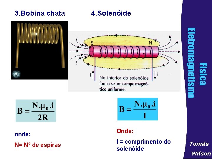 3. Bobina chata 4. Solenóide Física Eletromagnetismo onde: N= Nº de espiras Onde: l