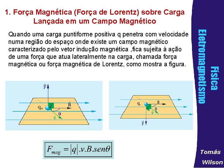 1. Força Magnética (Força de Lorentz) sobre Carga Lançada em um Campo Magnético Física