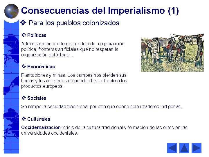 Consecuencias del Imperialismo (1) v Para los pueblos colonizados v Políticas Administración moderna, modelo