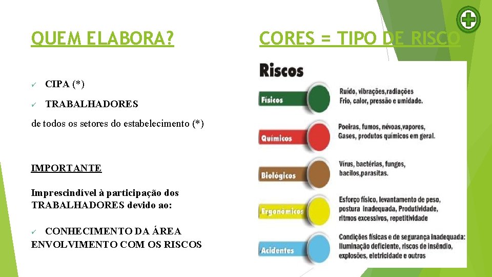 QUEM ELABORA? CIPA (*) TRABALHADORES de todos os setores do estabelecimento (*) IMPORTANTE Imprescindível