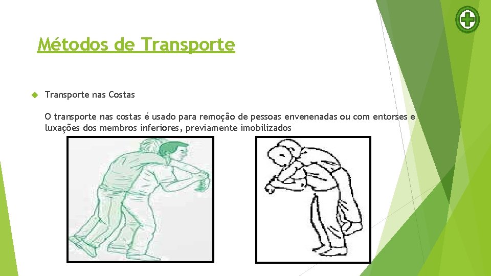 Métodos de Transporte nas Costas O transporte nas costas é usado para remoção de