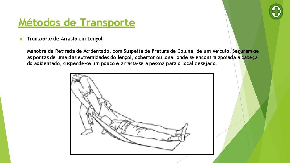 Métodos de Transporte de Arrasto em Lençol Manobra de Retirada de Acidentado, com Suspeita