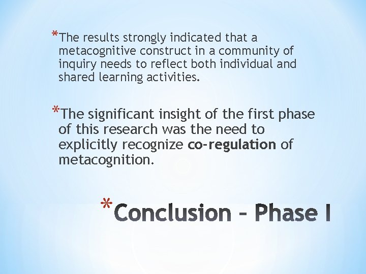 *The results strongly indicated that a metacognitive construct in a community of inquiry needs