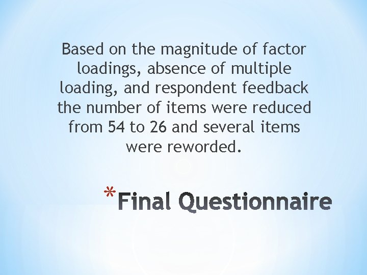 Based on the magnitude of factor loadings, absence of multiple loading, and respondent feedback