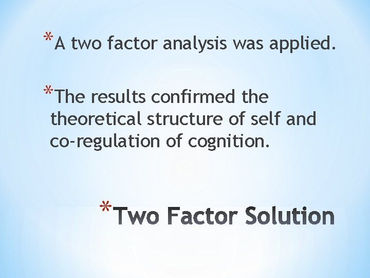 *A two factor analysis was applied. *The results confirmed theoretical structure of self and