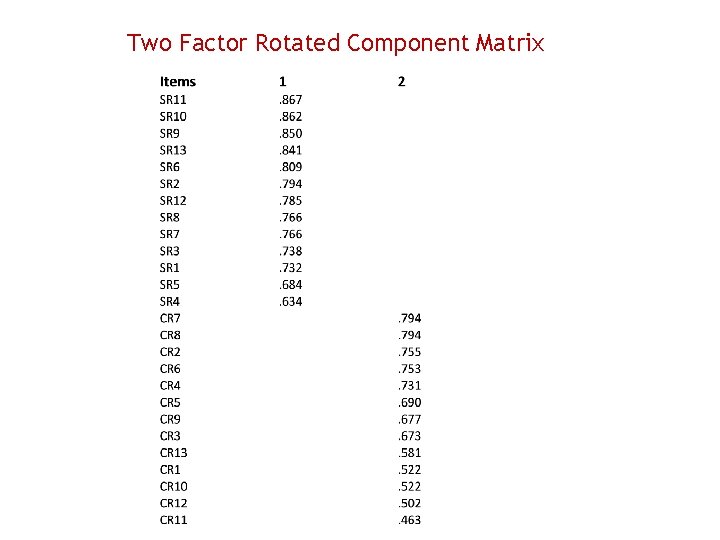 Two Factor Rotated Component Matrix 