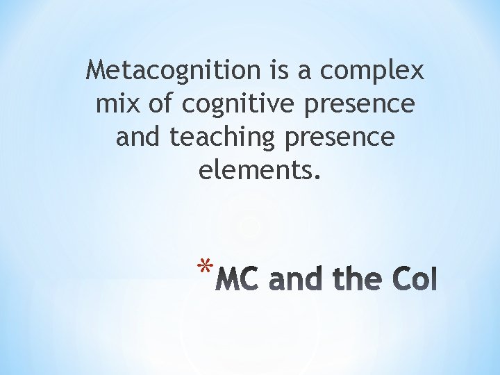 Metacognition is a complex mix of cognitive presence and teaching presence elements. * 