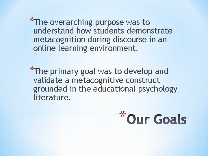 *The overarching purpose was to understand how students demonstrate metacognition during discourse in an