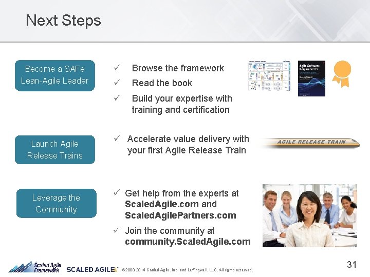 Next Steps Become a SAFe Lean-Agile Leader Launch Agile Release Trains Leverage the Community